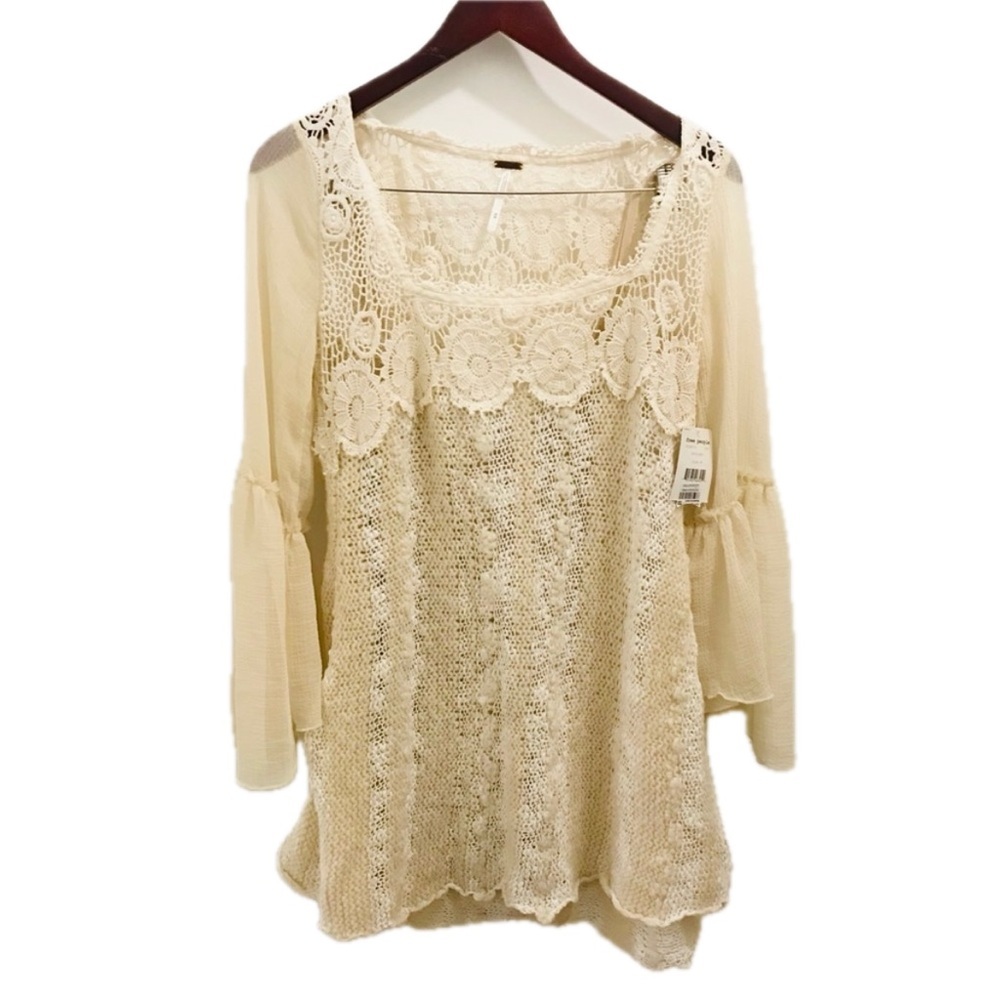 NWT Free People Aurora Crochet Knit Dress medium cream white ivory - Picture 2 of 9